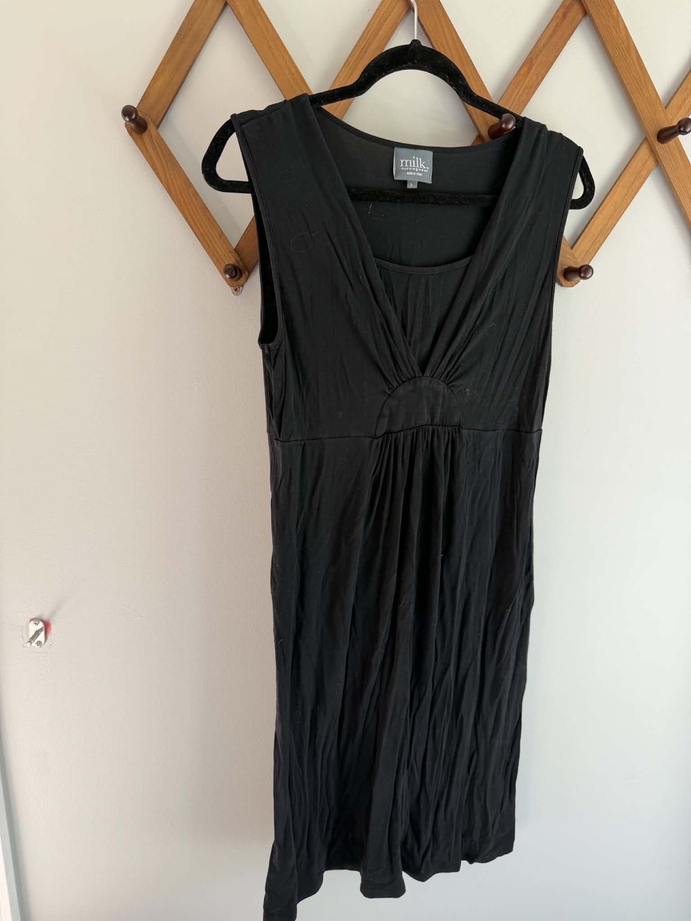 Milk Nursingwear Black Sleeveless V-Neck Gathered-Waist Dress